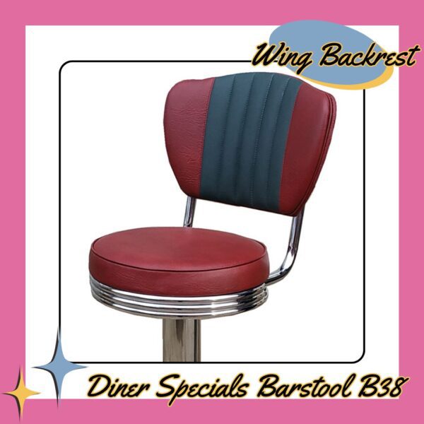 Diner Specials Barstool B38M Golvfast Wing Backrest Round Rörringar