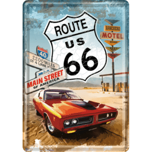 Vykort Plåt 10x14cm Route 66 Muscle Car