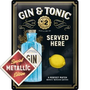 Plåtskylt 30x40cm Gin & Tonic Black